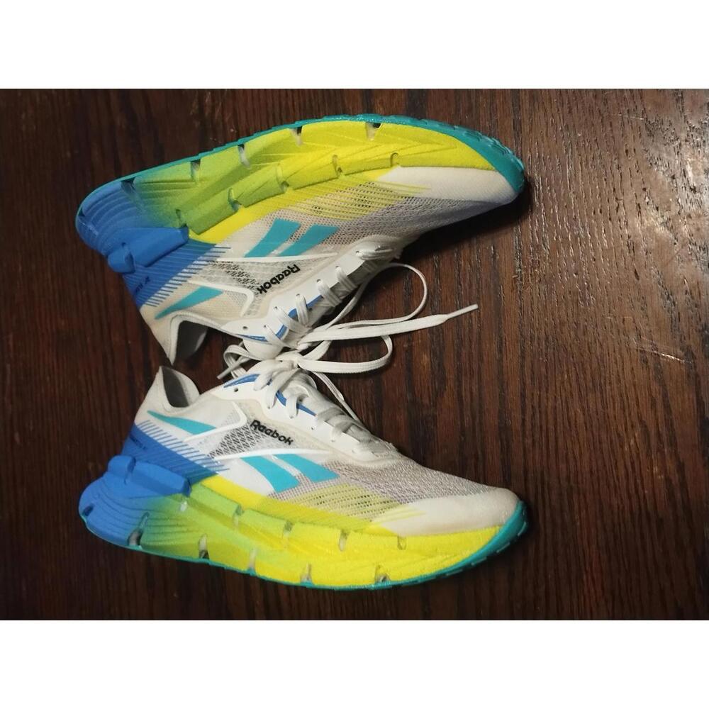 Reebok Men's FloatZig X1 'White Digital Lime Blue White Running Shoes - Picture 1 of 5